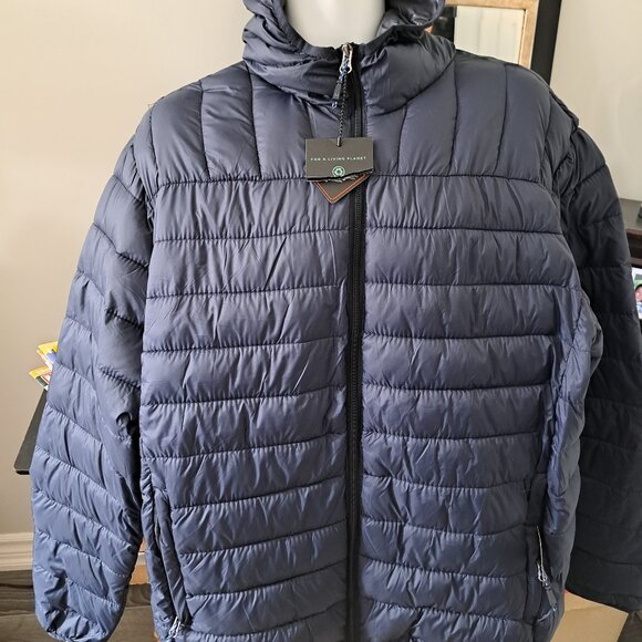 NWT Hawke & Co Men’s Featherless Fill Puffer lightweight hooded packable blue XL - Picture 7 of 11